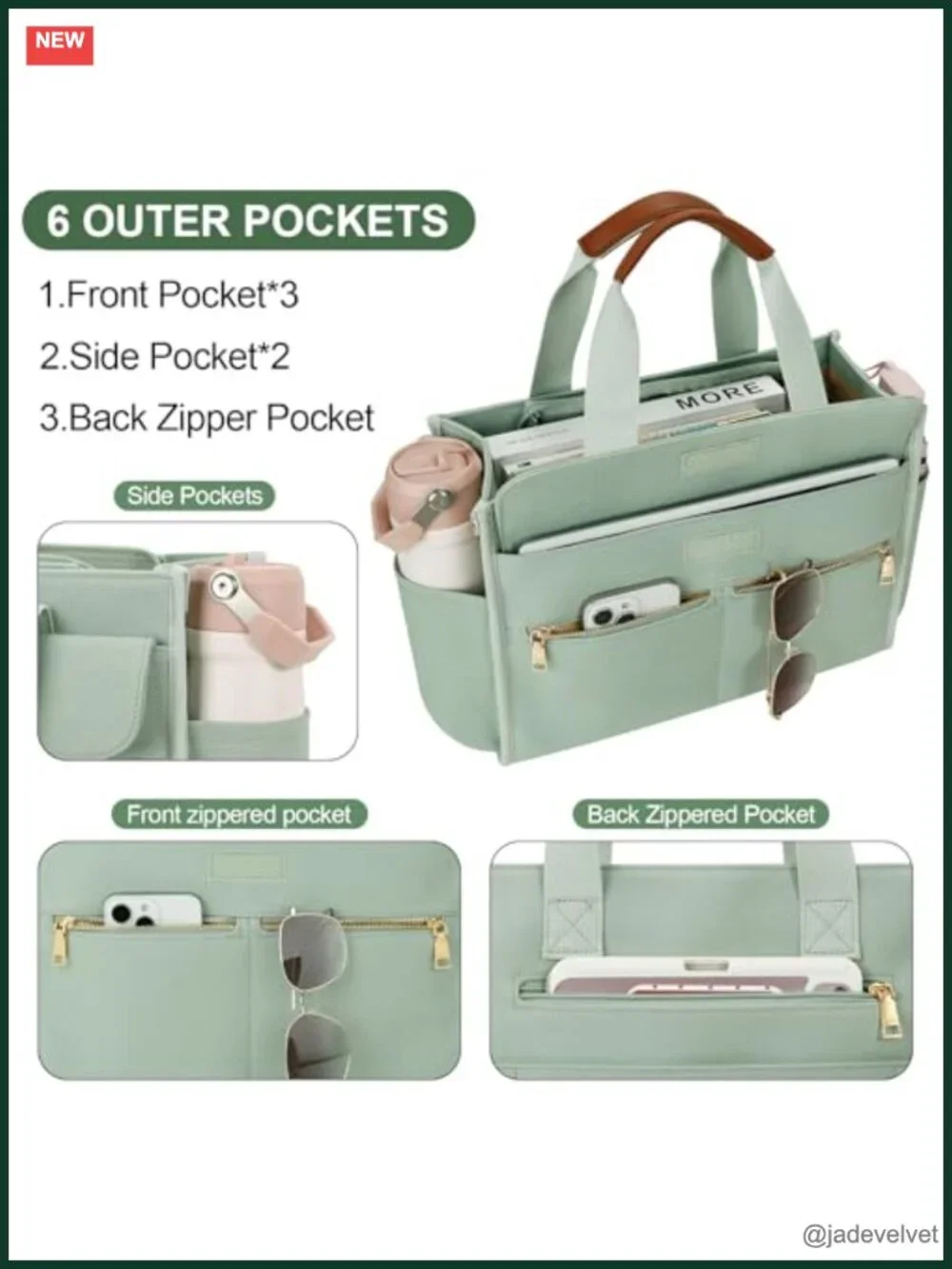 Large Canvas Tote Bag with Zipper and Compartments for Work College Bible
